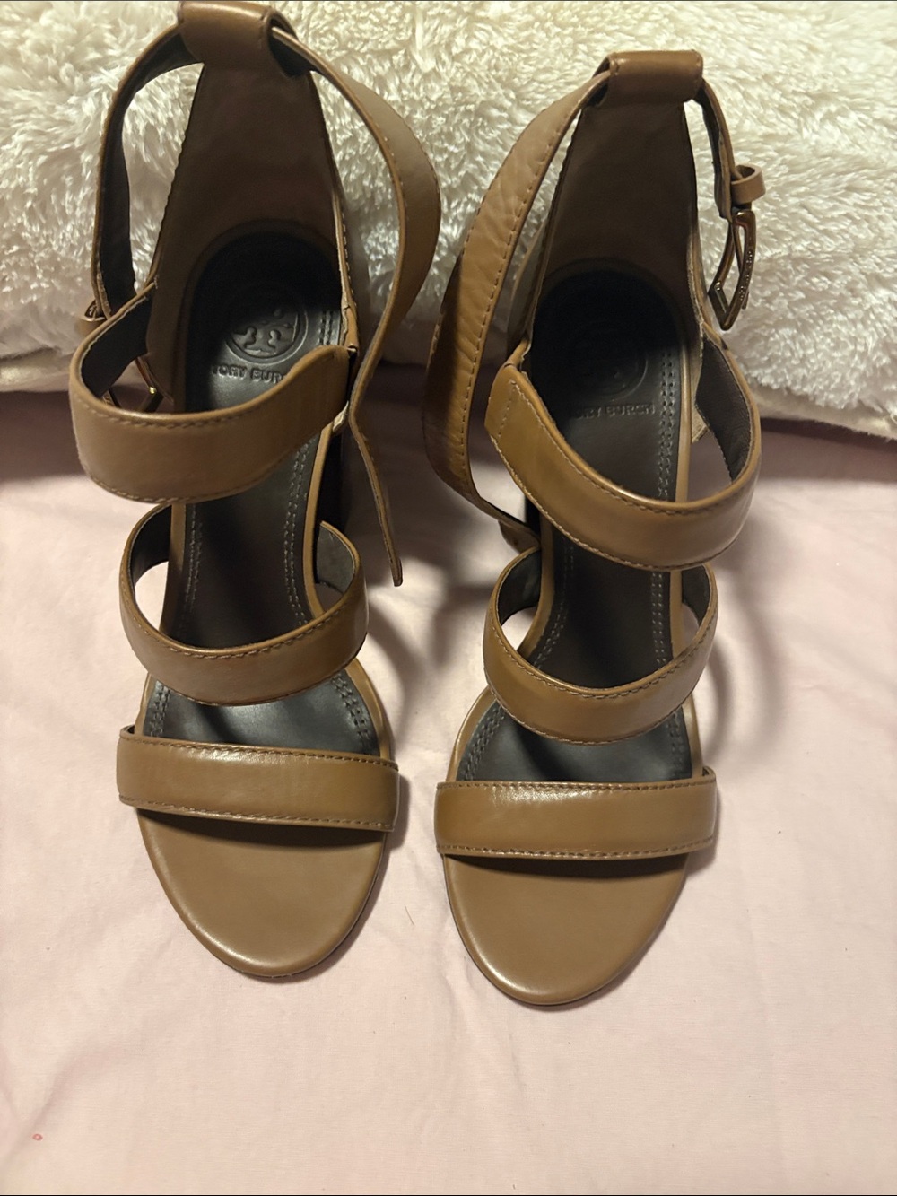 Tory Sport Brown Multi-Strap Block Heel Sandals